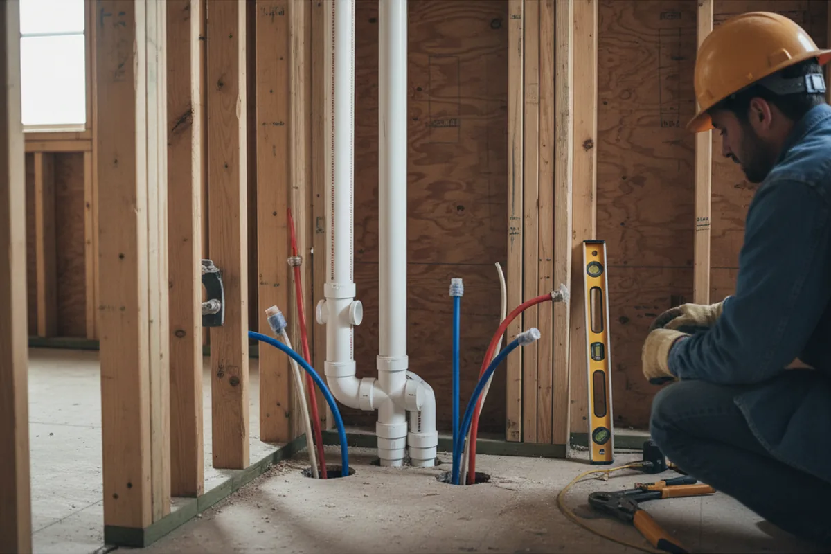 Drain and supply rough-in during Sump Pump Repair in Lynn